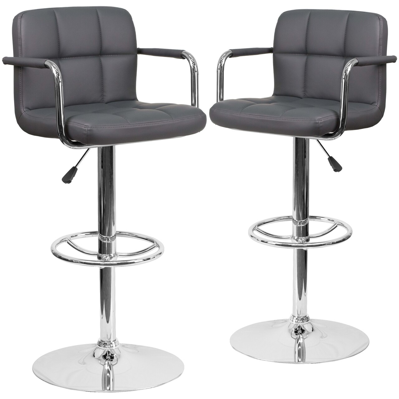 Emma and Oliver Adjustable Bar Stools | Set of 2 Counter Height Barstools with Back and Armrest